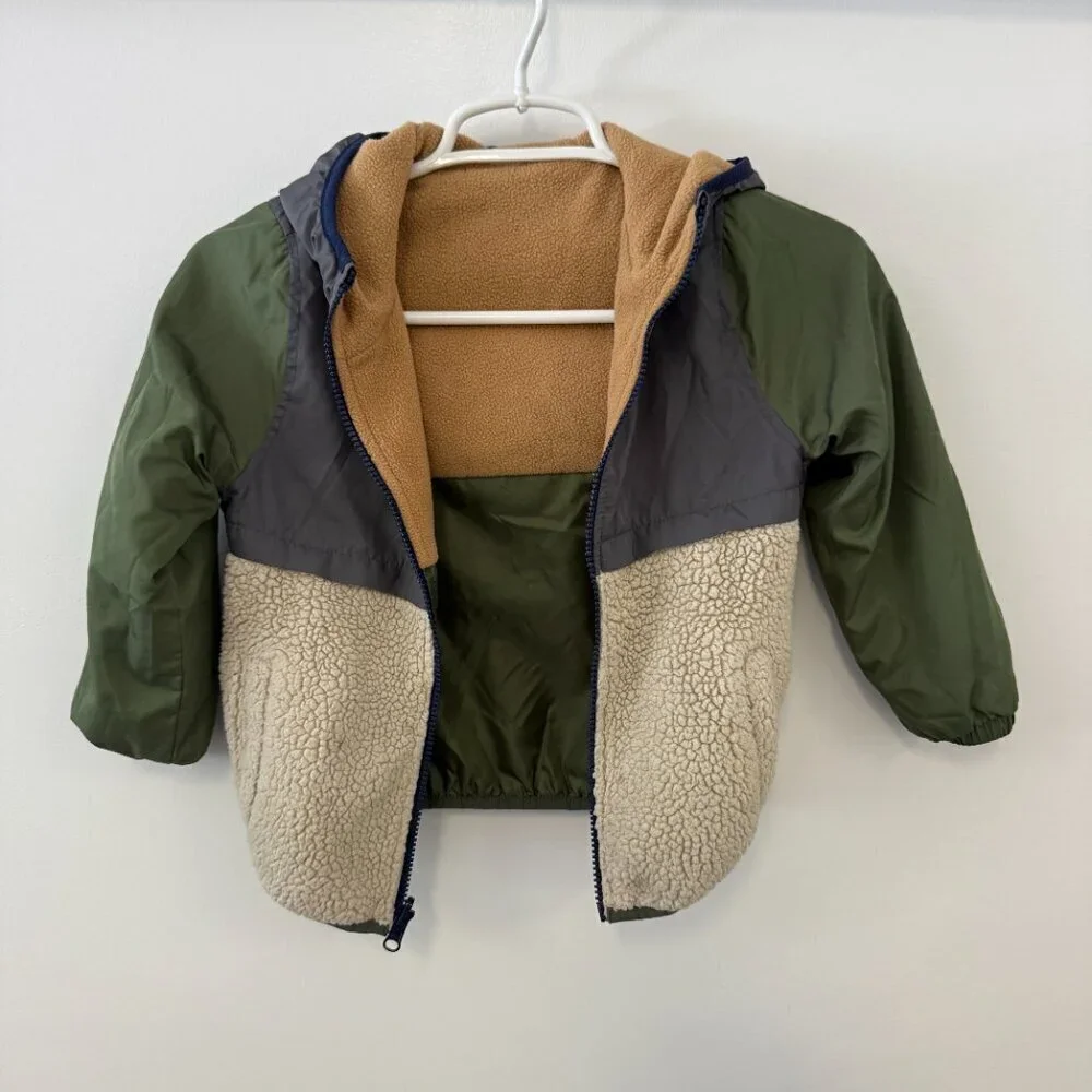 OshKosh B'Gosh Fleece & Sherpa Reversible Kids Boys Hooded Zip Jacket Coat